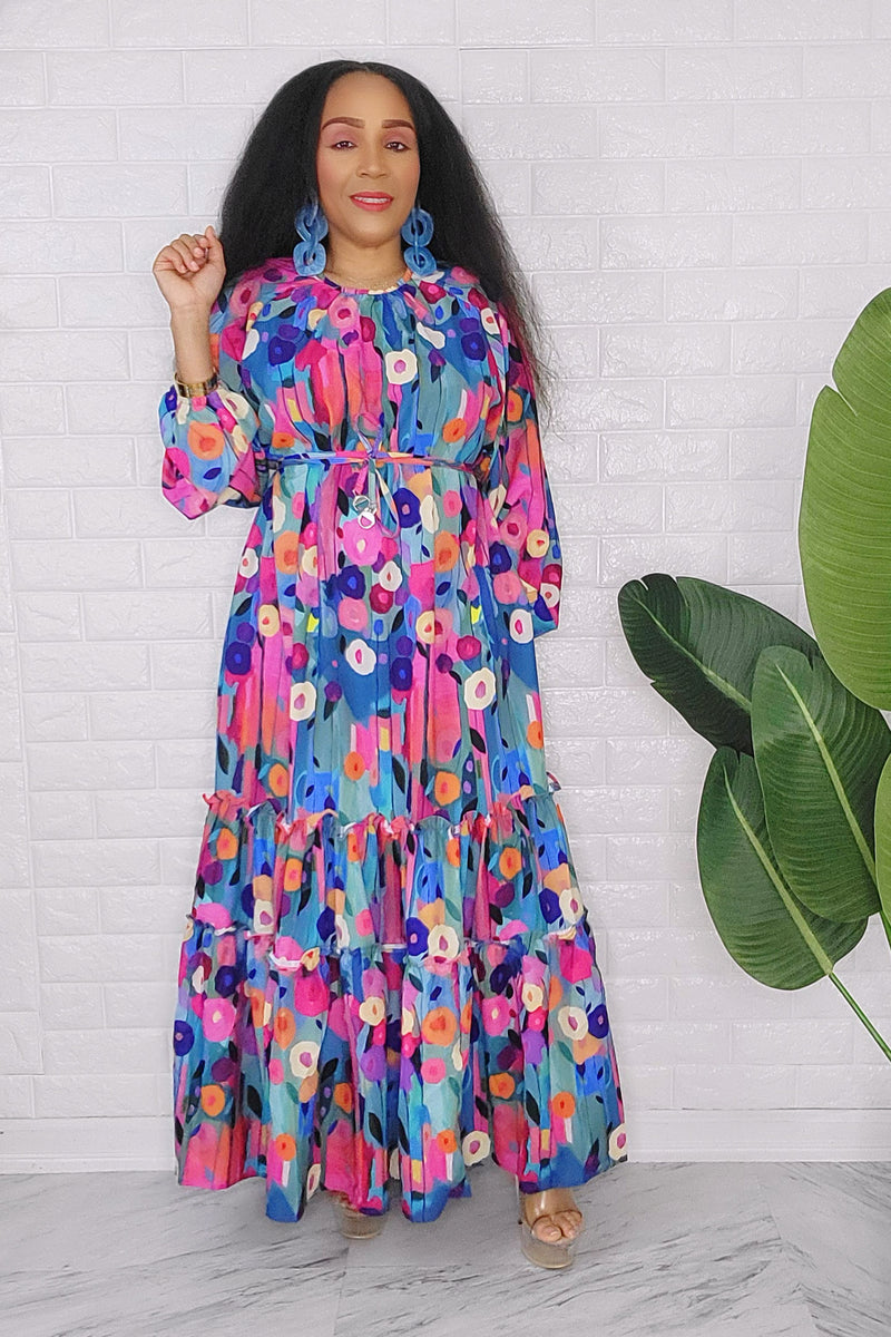 040424 The Purple Spring Garden Maxi Dress Belted