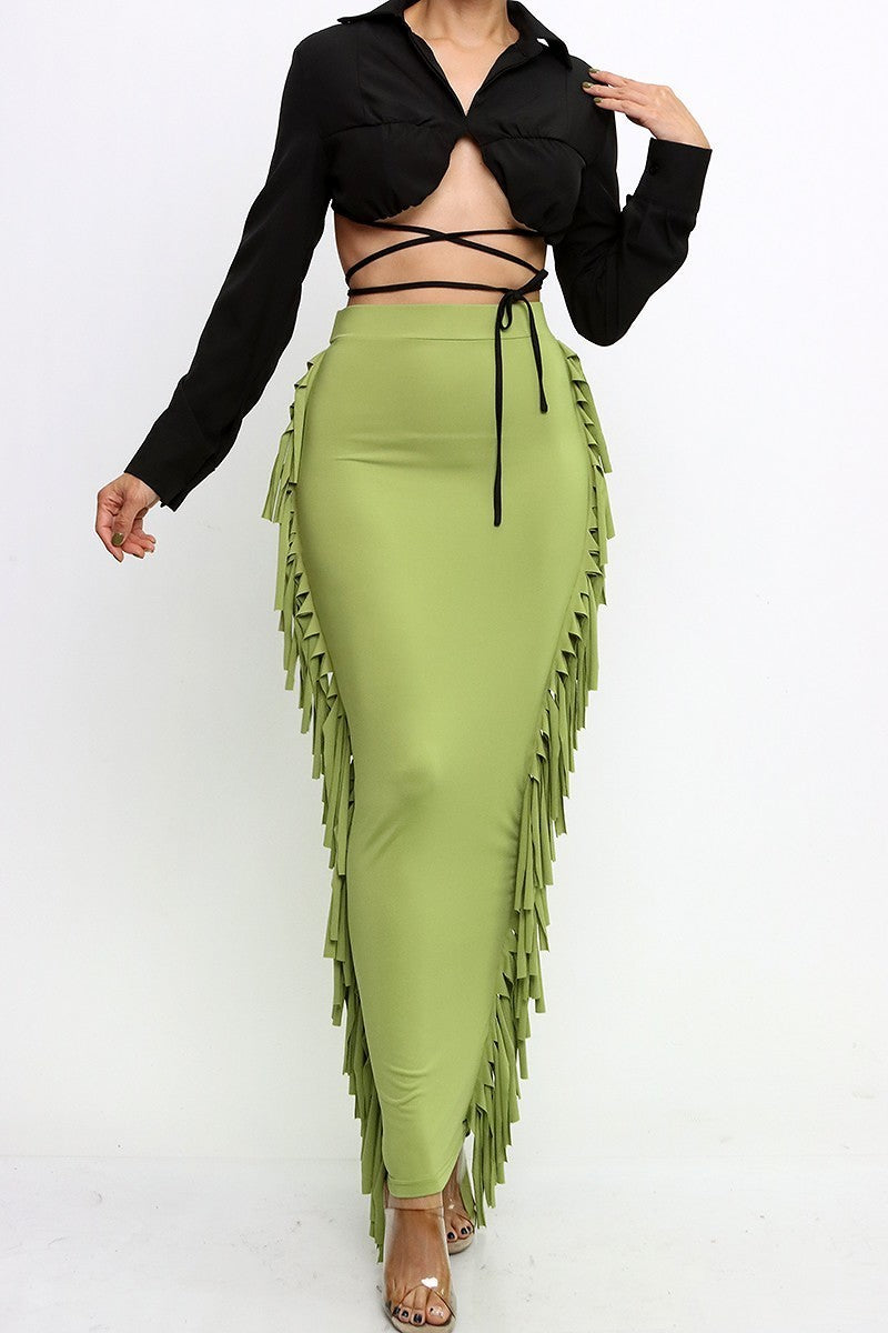 11022021 Green Long Fringe Skirt