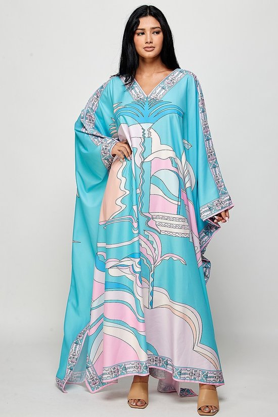 062422 Blue Multi Print Caftan One size Fit All