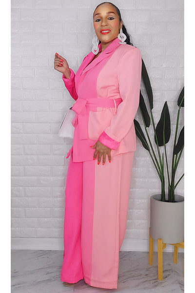 022323 The Pink Spring Vibes Colors Block 2 Pieces Blazer & Pant