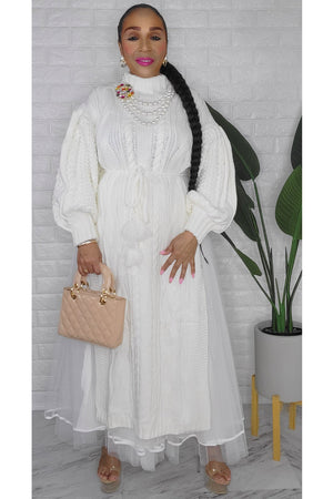 101023  White Tulle Skirt & Overlay Knitted Top Set