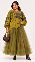 Artful Elegance Texture Knit & Tulle Dress One size- PREORDER