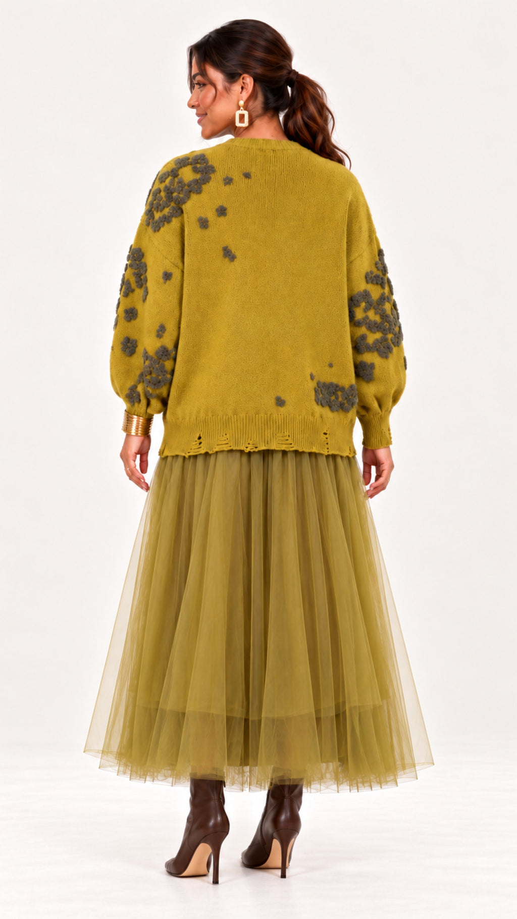 Artful Elegance Texture Knit & Tulle Dress One size- PREORDER