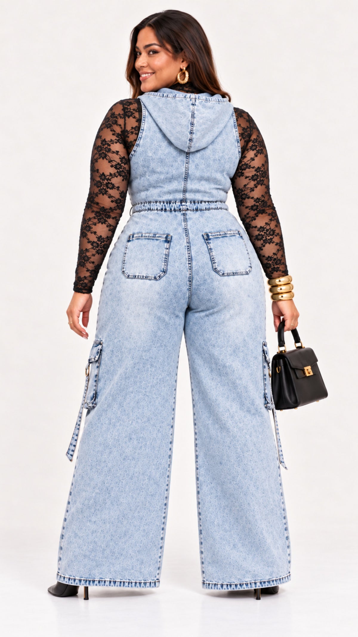 Street Chic Acid Wash Denim Cargo Jumpsuit- PREORDER
