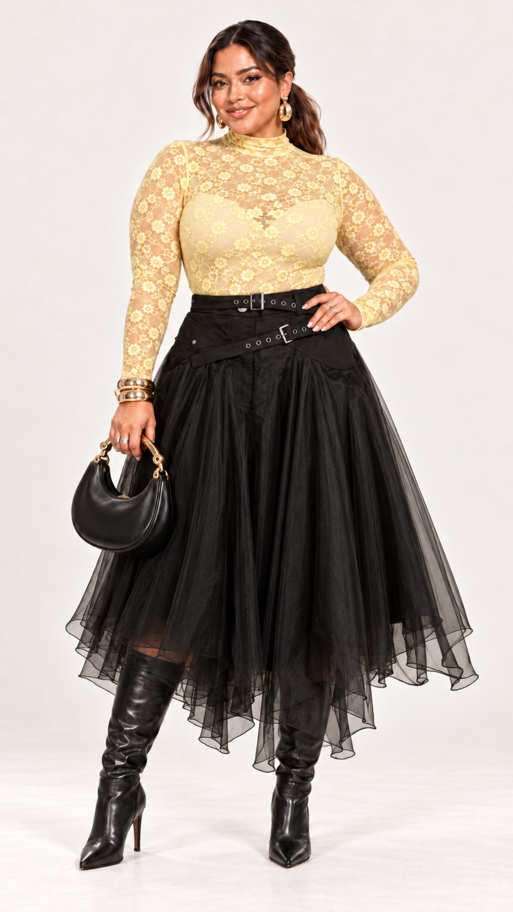 Midnight Edge Belted Tulle Skirt- PREORDER