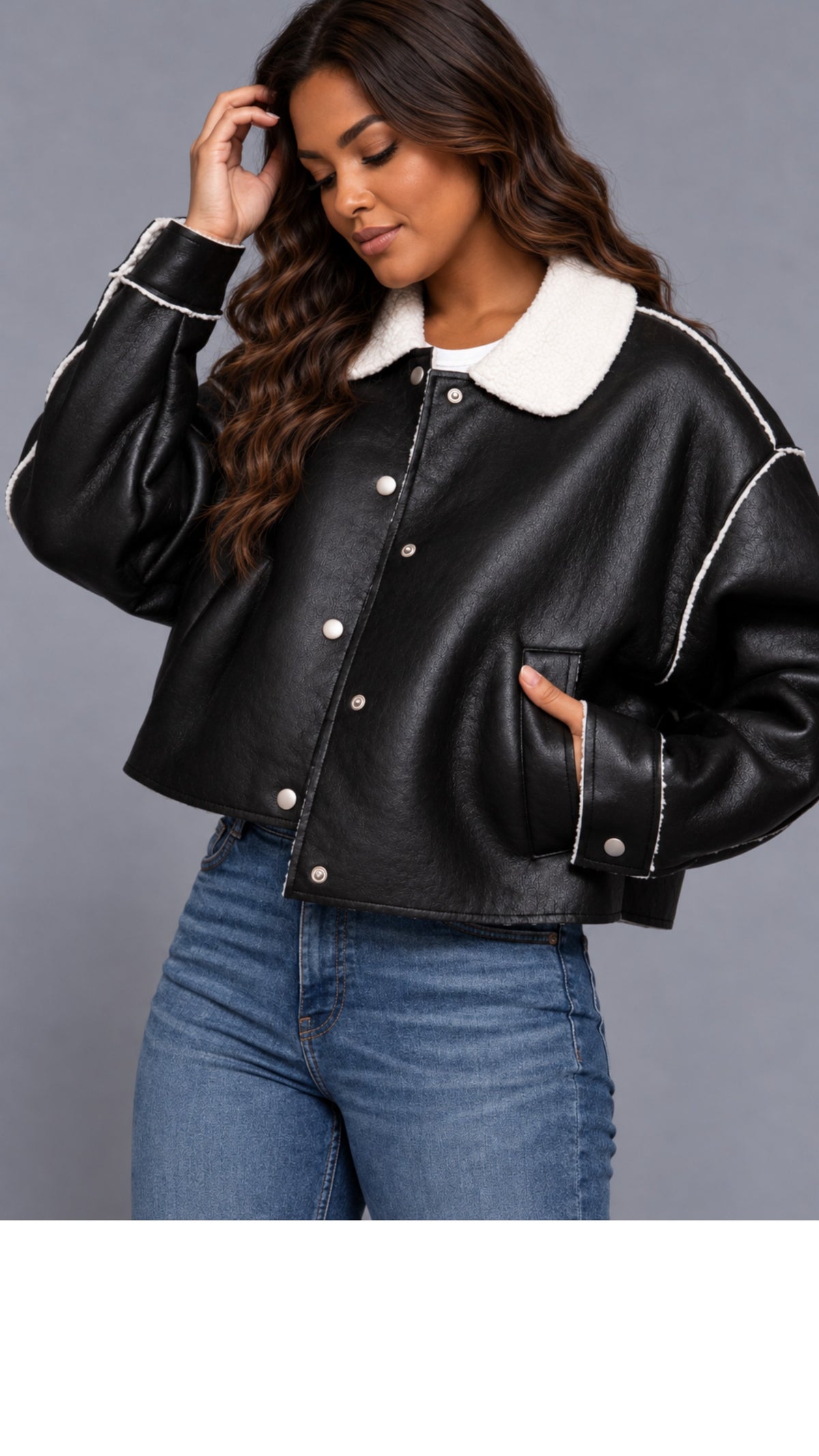 Black Faux Leather Inner Fur Jacket