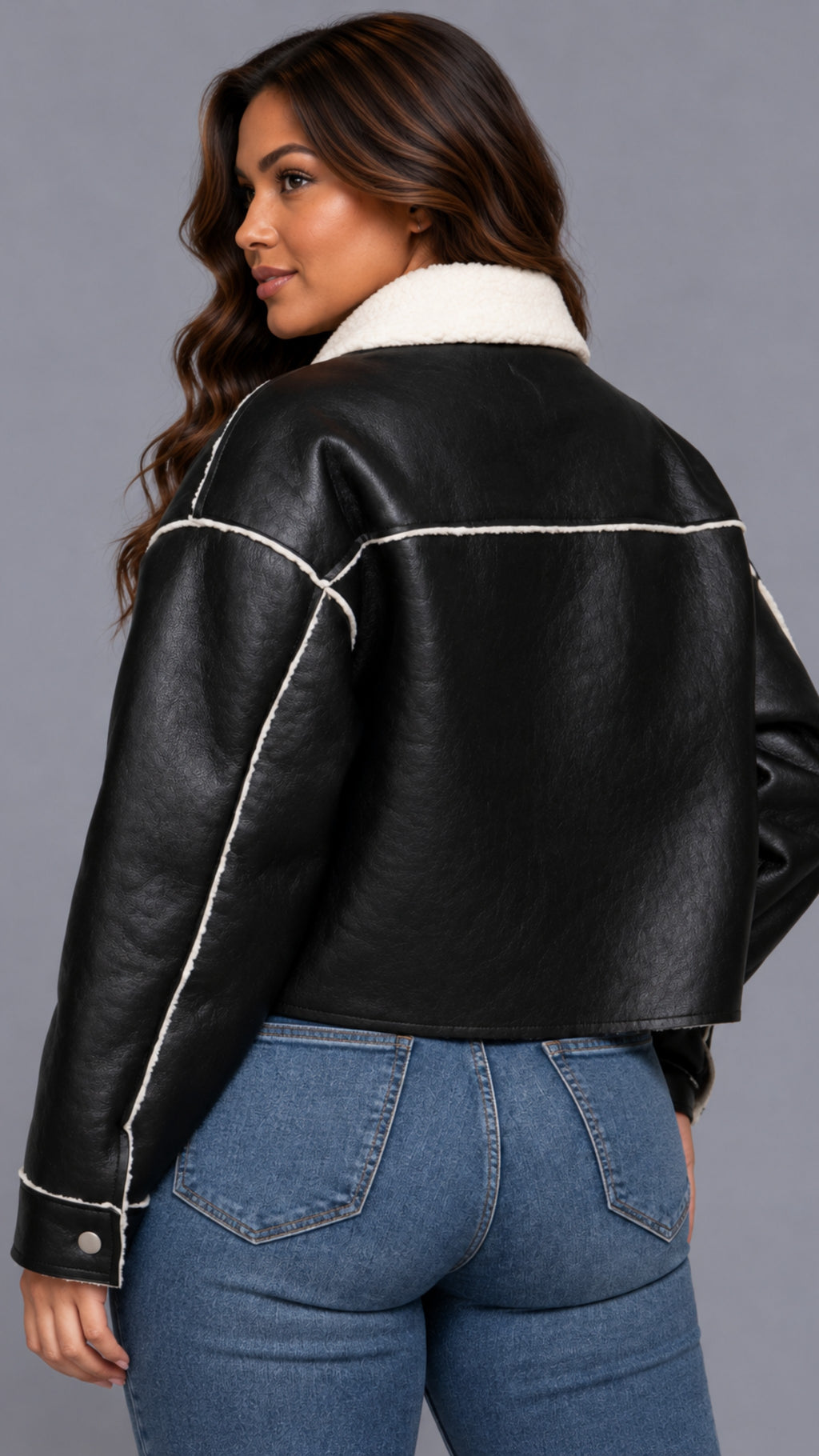 Black Faux Leather Inner Fur Jacket