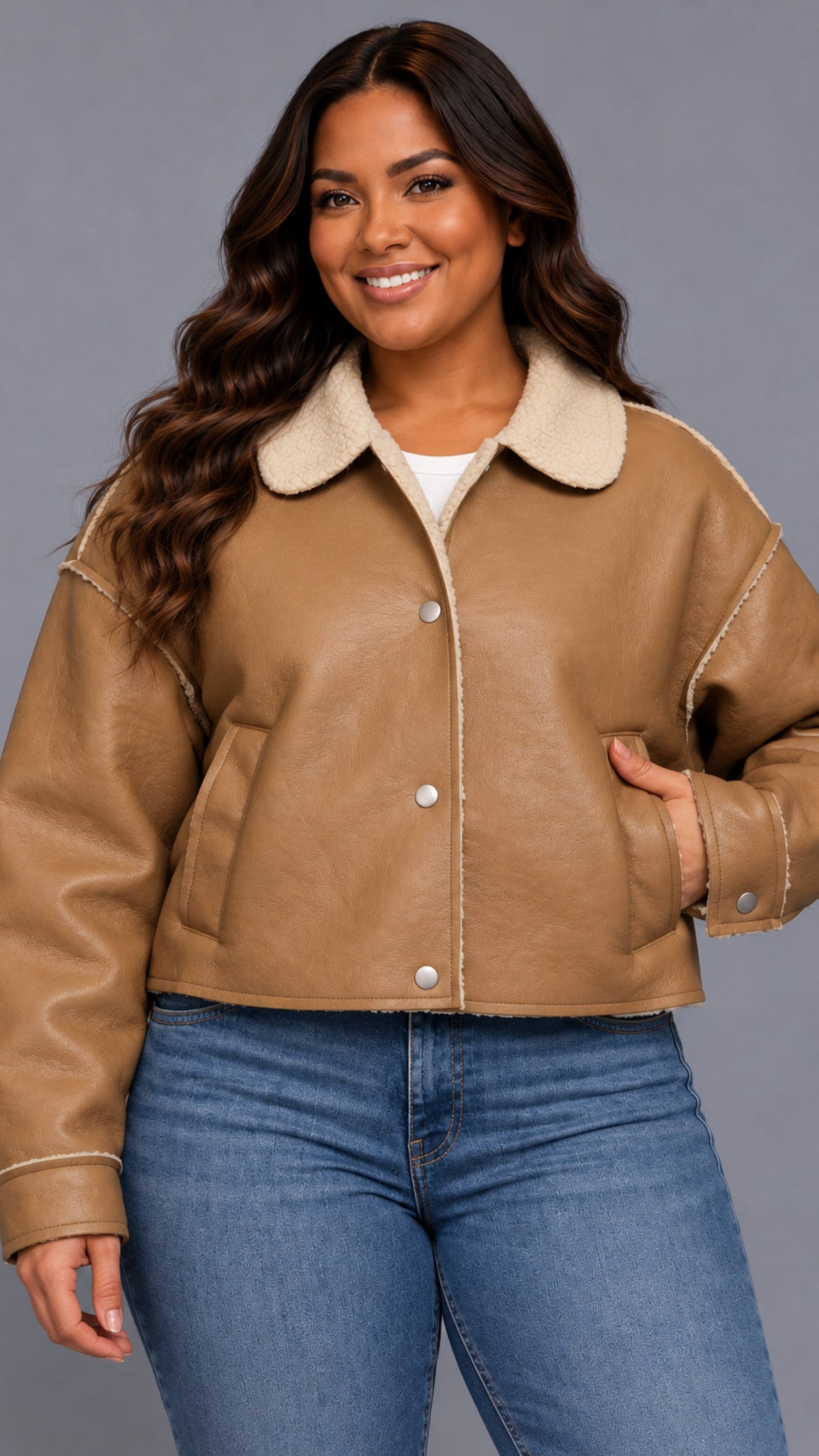 Toffee Faux Leather Inner Fur Jacket