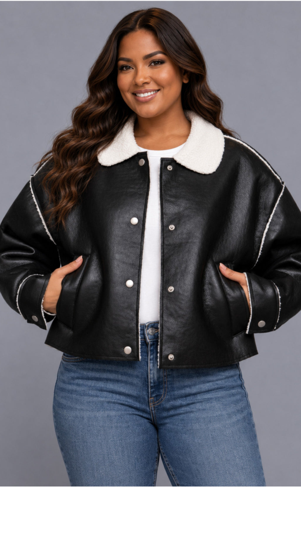 Black Faux Leather Inner Fur Jacket