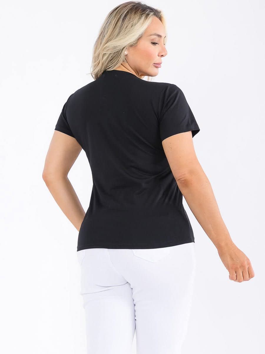 021226 Black Photography Rhinstone Print Graphic Top