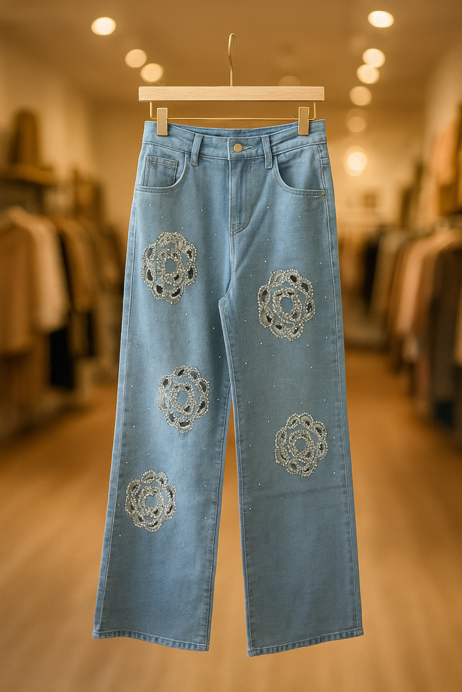 112025 Sparkle Medallion Wide-Leg Denim Pant