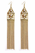 011824  Burnish Gold Pearl Chain Drop Earrings