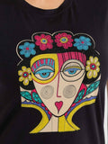 021226 Black Stylized Abstract Female face Illustration Graphic Top