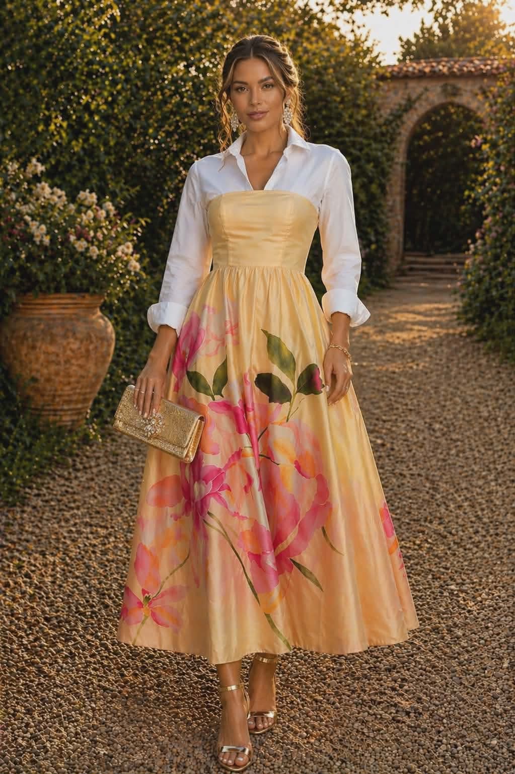042226 Yellow Garden Strapless Maxi dress