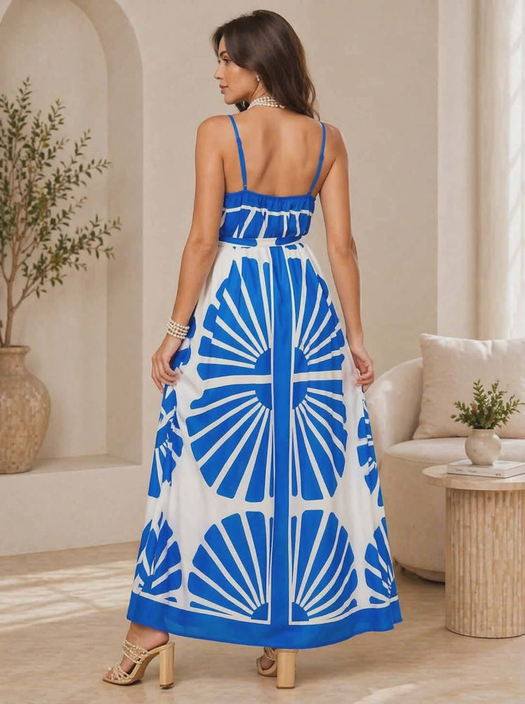 042326 The White & Blue Celebration Time Woven Maxi Dress