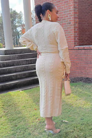101823 Cream Knitted V Wrapped Midi Dress