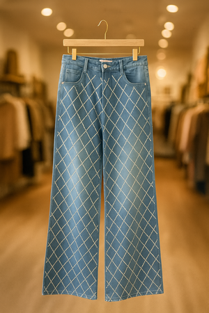 112025 Diamond Grid Crystal Denim