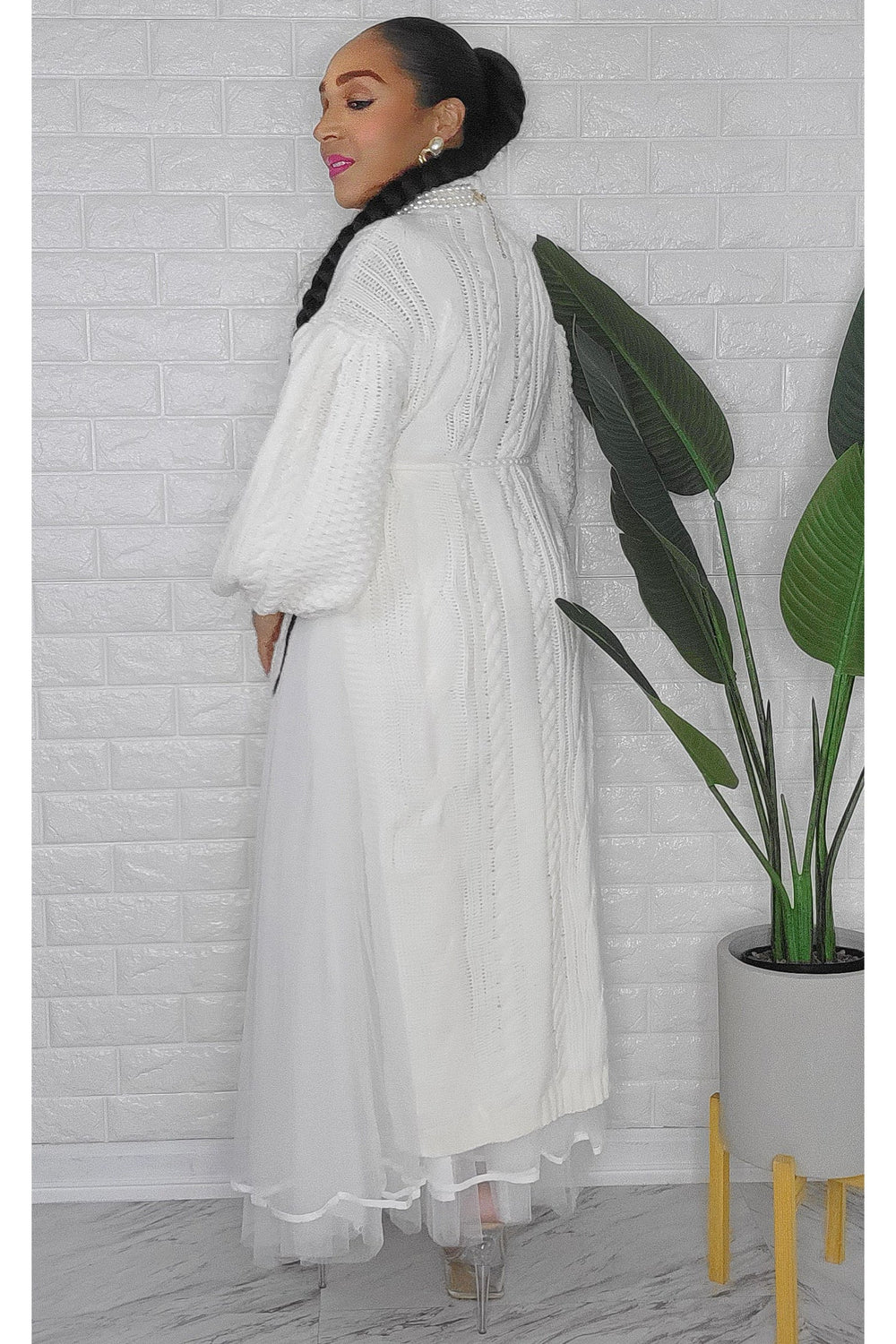 101023  White Tulle Skirt & Overlay Knitted Top Set