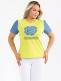 021226 Denim Yellow Fluo Flowers details Graphic Top