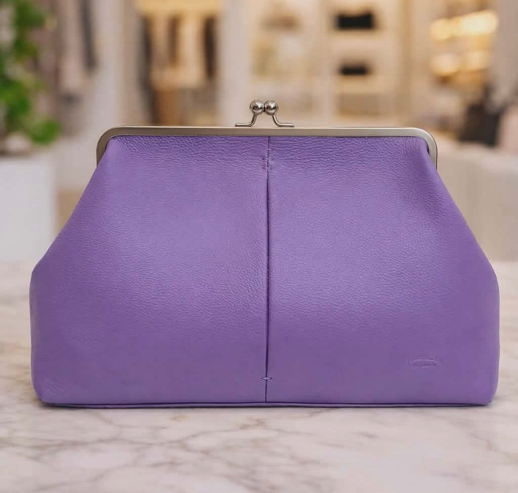 Grace Raffia Oversized Kiss Lock Clutch - Dusted Grape