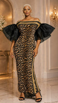 041626 Bold Leopard Print W/ Dramatic Sheer Sleeves Dress