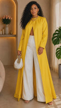 020123 The white & Yellow Majesty  Top/Pant Set with Necklace