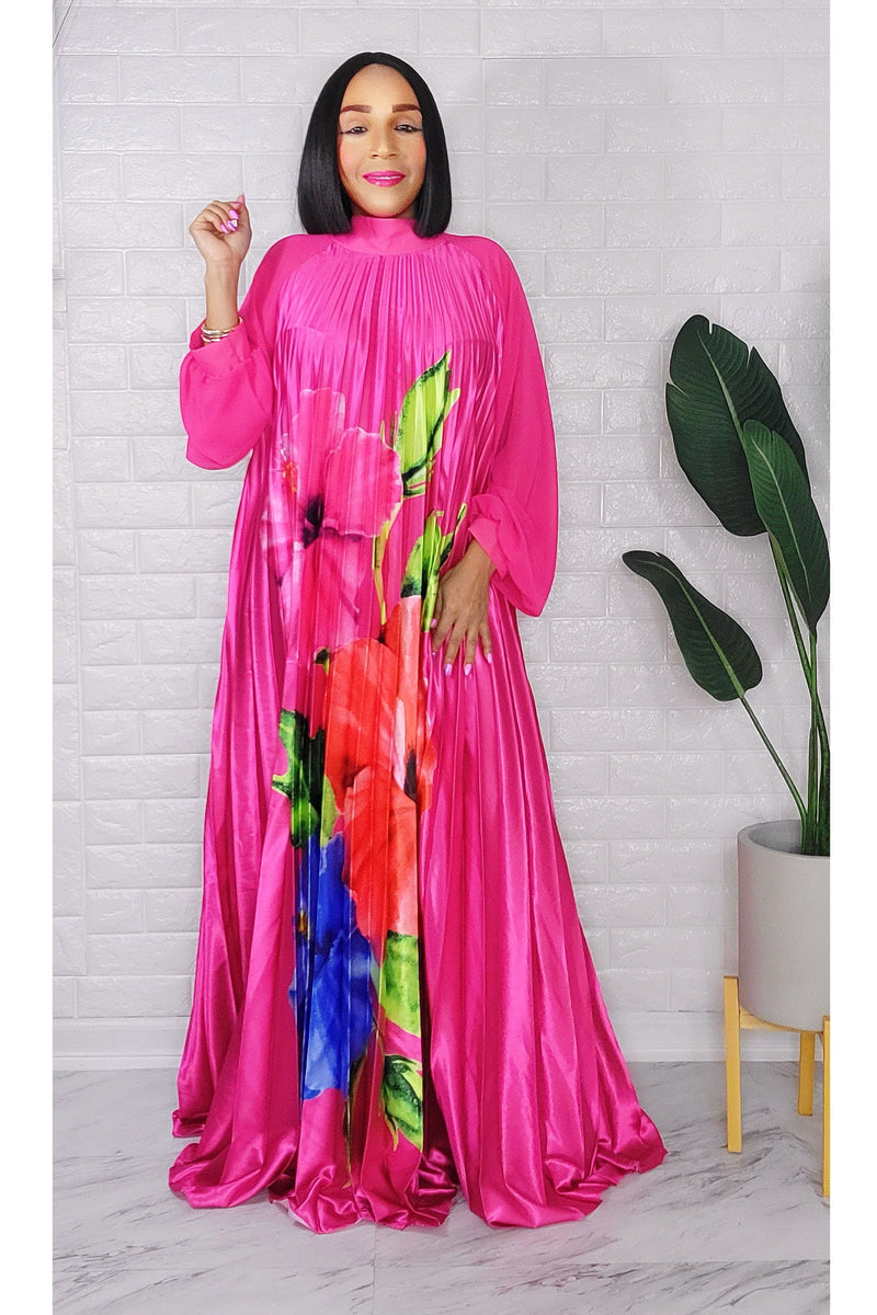 050523 Fuchsia Spring Has Sprung Pleated Maxi Dress