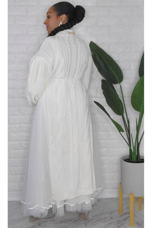 101023  White Tulle Skirt & Overlay Knitted Top Set
