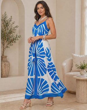 042326 The White & Blue Celebration Time Woven Maxi Dress