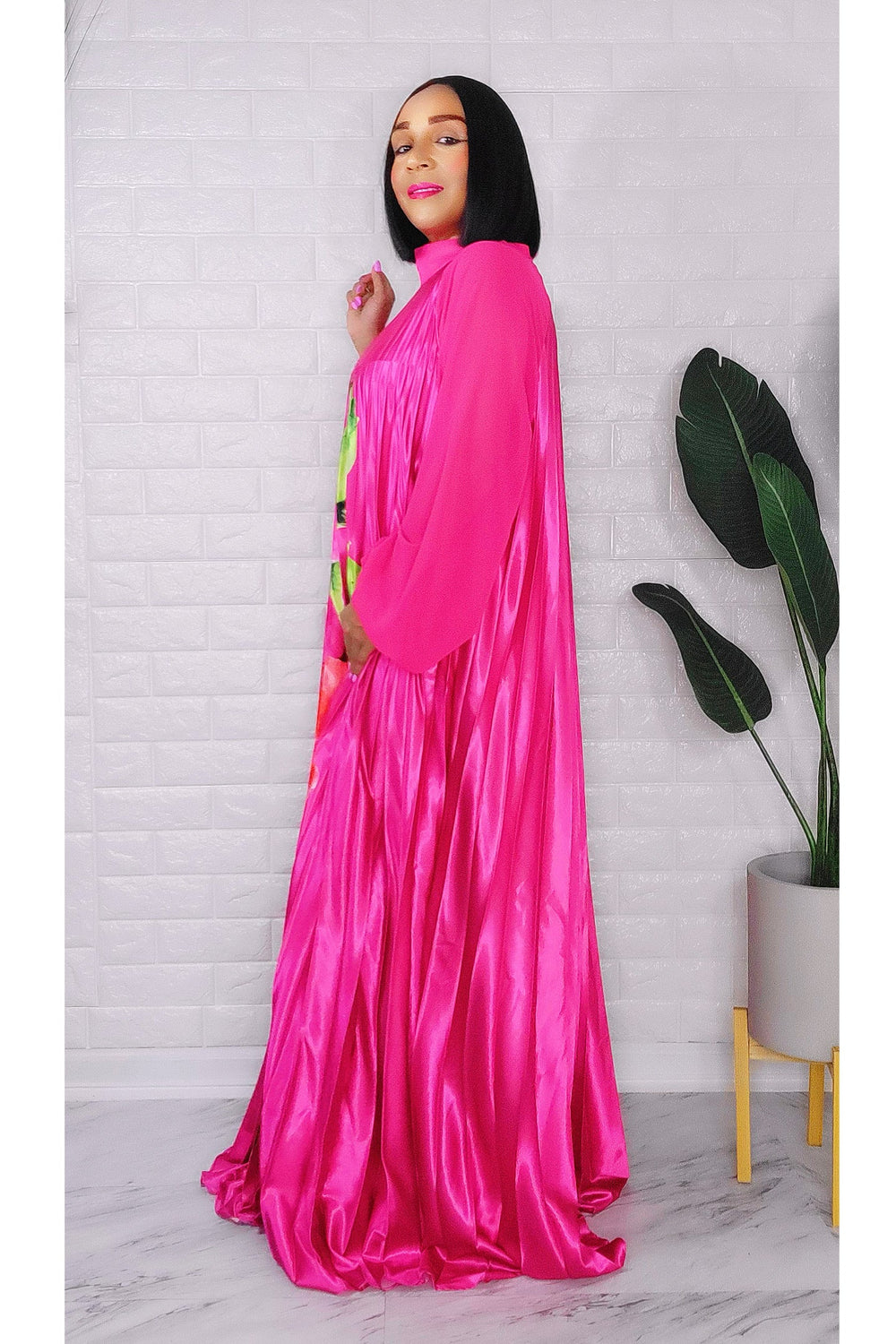 050523 Fuchsia Spring Has Sprung Pleated Maxi Dress