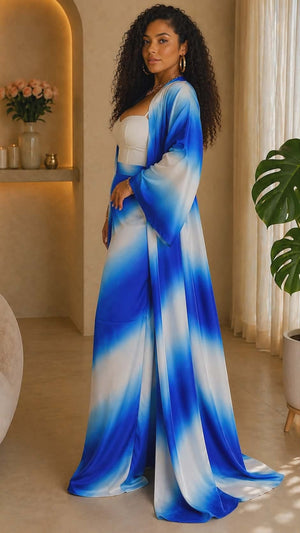 042623 The Blue Sky Vacation Duster & Wide Leg Palazzo Pant Set