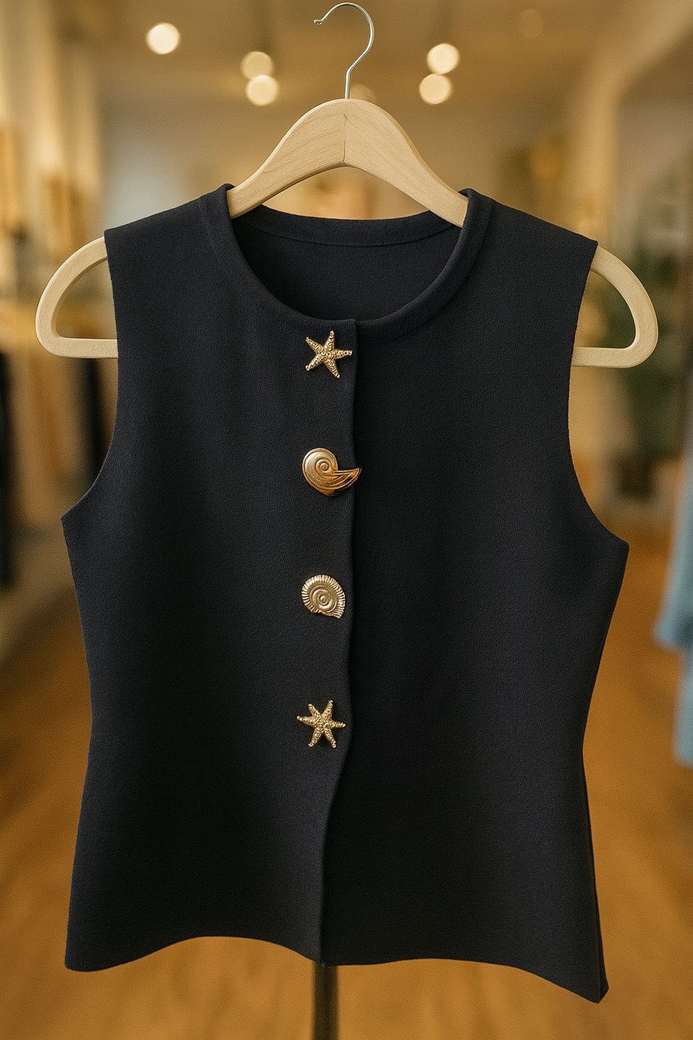 112025 Black Vest with Gold Sea Buttons Down Top & Pant