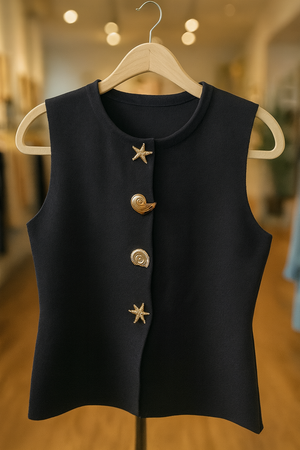 112025 Black Vest with Gold Sea Buttons Down Top & Pant