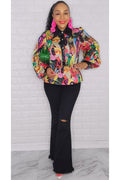 102423  The Printed Long Sleeve Leather Details Top