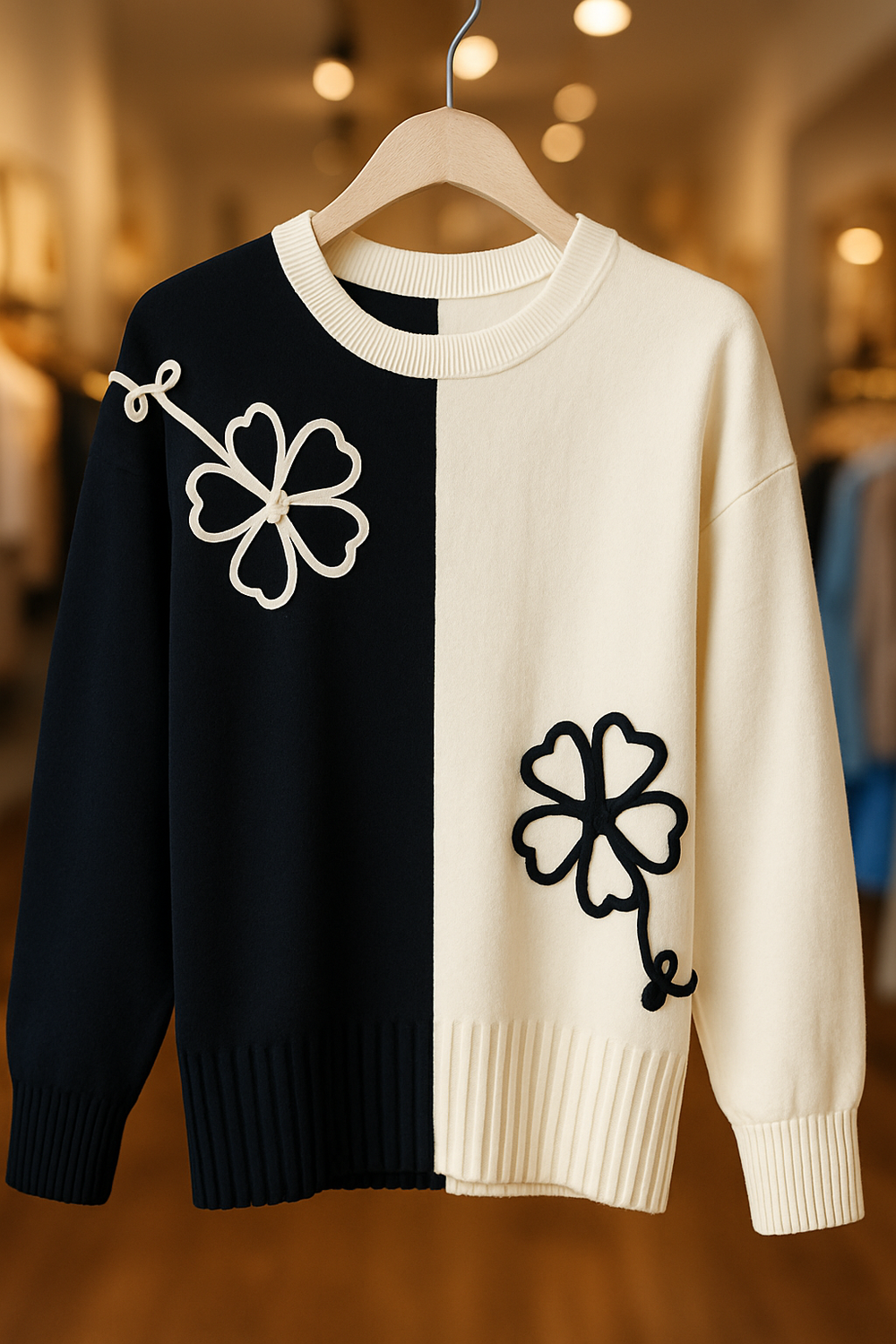 112025 Black & Ivory Bloom knit Pant & Top Set Preorder