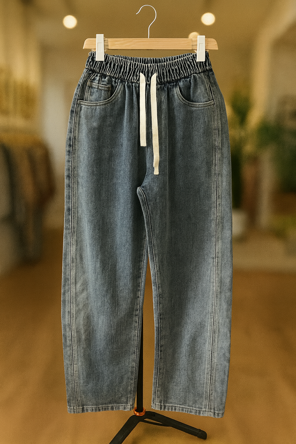 112025 Vintage Wash Denim Barrel Style Denim Pant