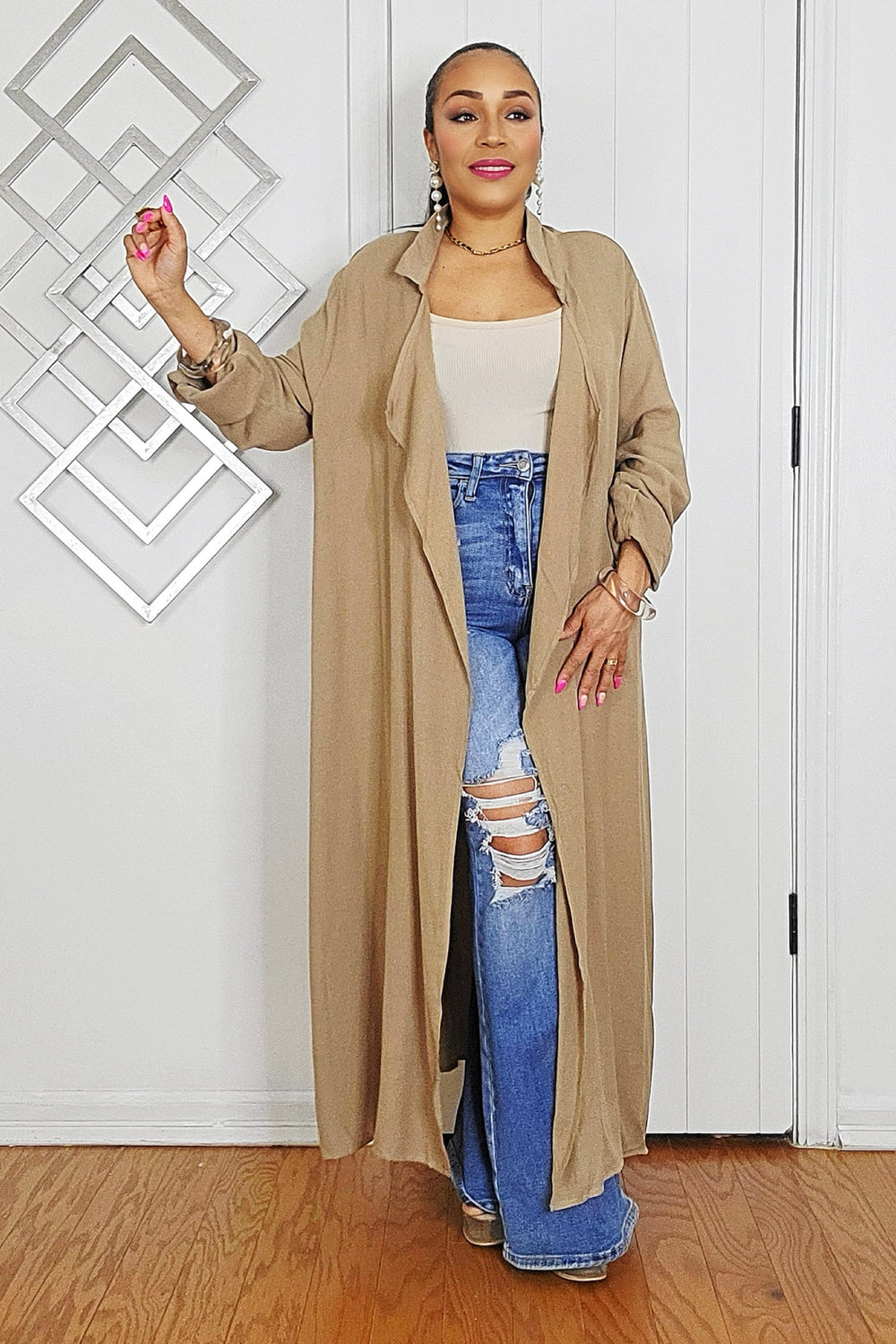 042525 Our Open Front Long Sleeve Mocha Cardigan