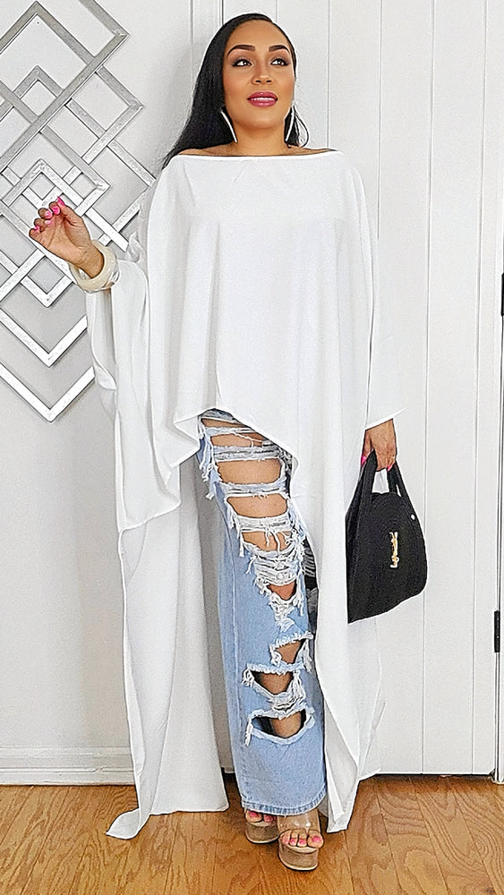 030725 The Oversized Asymmetrical Sophia Top- White