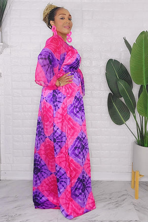 081424 The Fuschia Tie Dye Handmade African  Print Maxi Dress