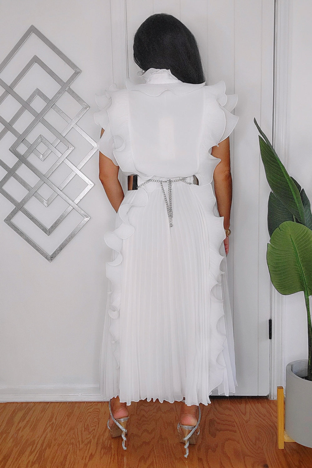 081424 The White Party Ruffle Midi Dress