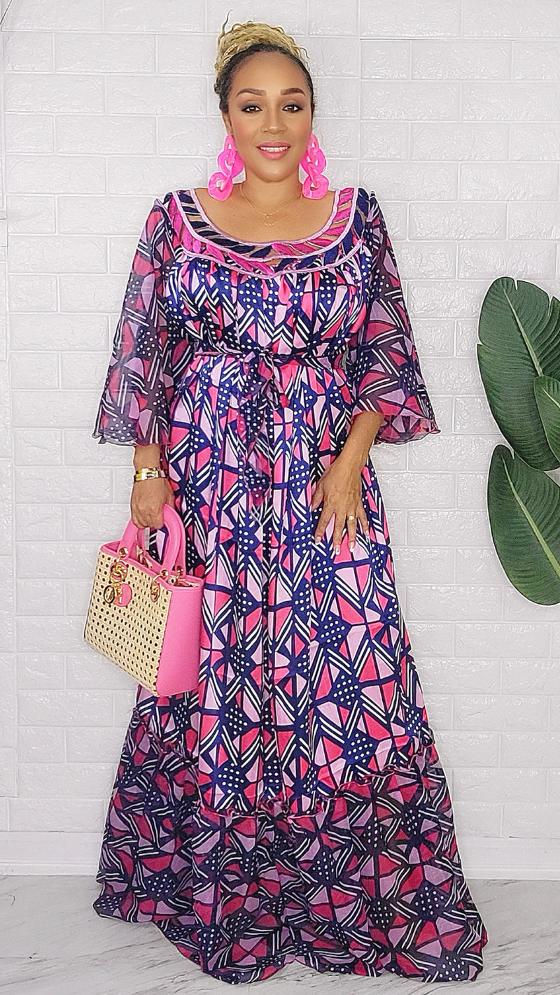 081424 Navy Handmade African Print Maxi Dress