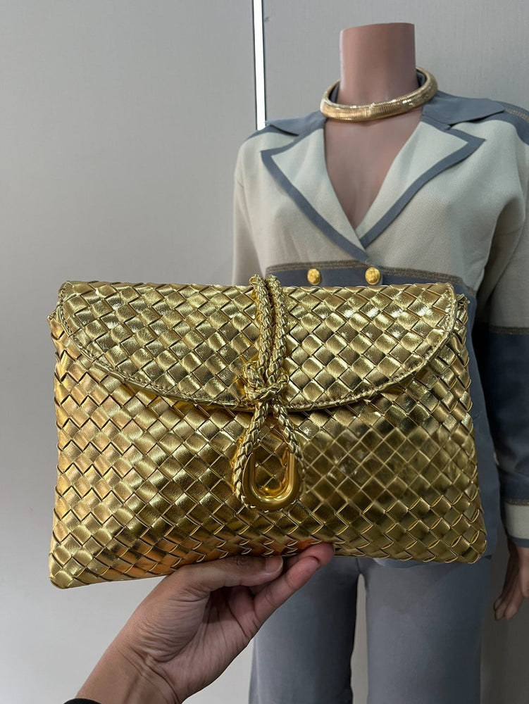 111925 Luxe Braided Gold Clutch/Crossbody Back Order