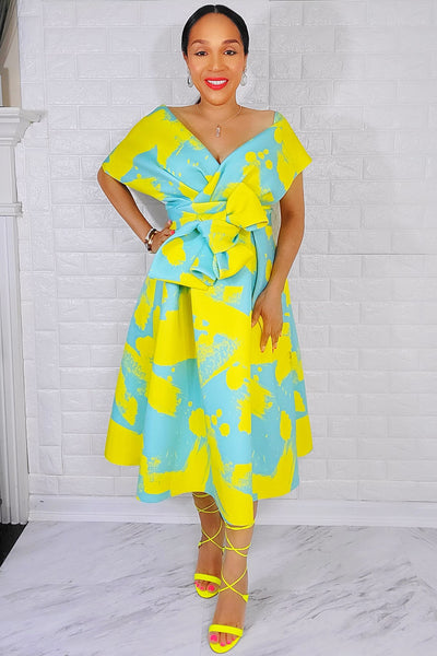 061422 Lady Sonia Neon & Turquoise Print Dress – UNIK-ELEGANCE