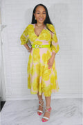 042524 The Green Florals Little Cute Dress with Belt