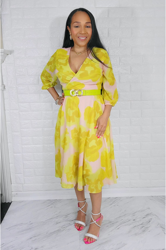 042524 The Green Florals Little Cute Dress with Belt