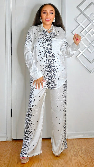 062725 White & Black Animal Print Pant/Top Set