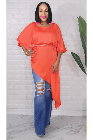 060323 The Side High & Low Orange Top With Belt