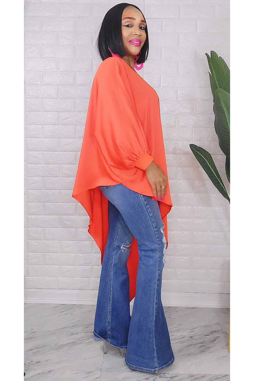 060323 The Side High & Low Orange Top With Belt