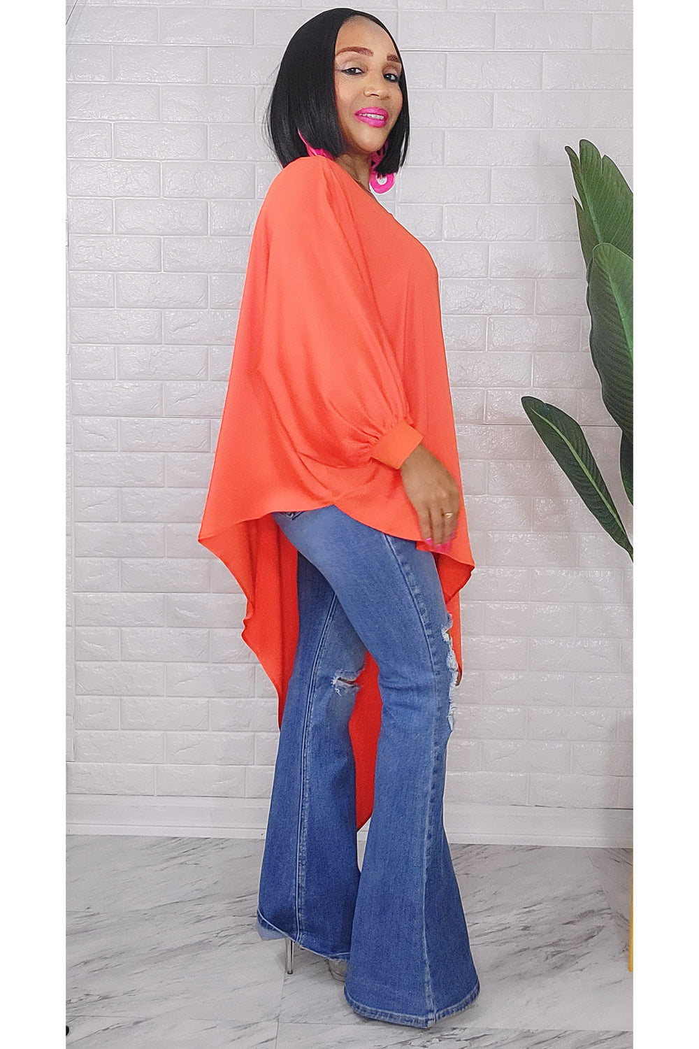 060323 The Side High & Low Orange Top With Belt