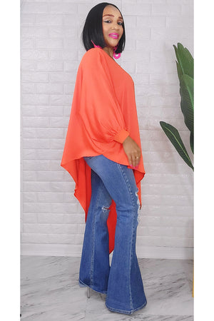 060323 The Side High & Low Orange Top With Belt